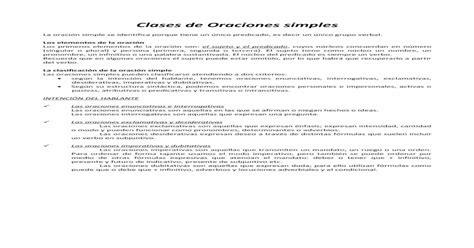 Clases De Oraciones Simples Pdf Fileclases De Oraciones Simples La