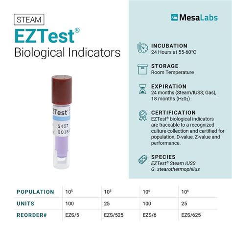 eztest biological indicators mesa labs