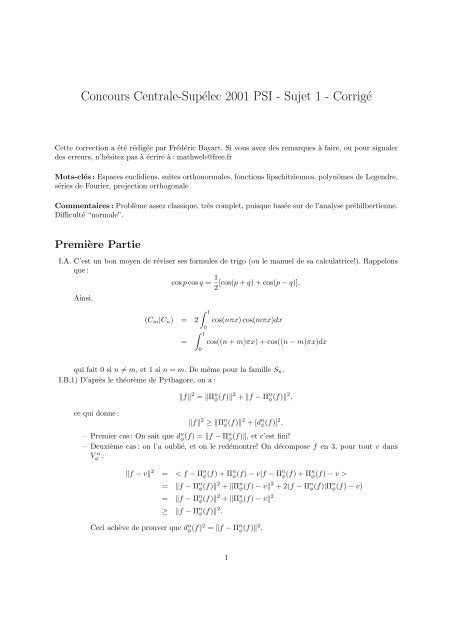 Concours Centrale Sup Lec Psi Sujet Corrig Bibmath