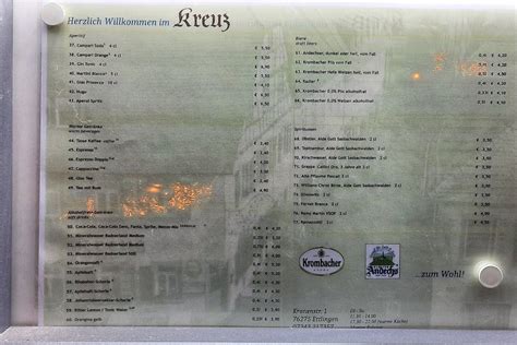 Speisekarte Von Restaurant Kreuz Ettlingen