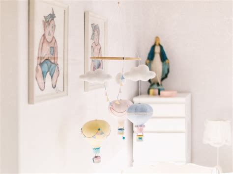 Mobile With Hot Air Balloons And Clouds Motif For Baby Girl Etsy