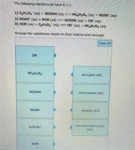 Solved 1 C9h7o4−aqhcoohaq⇌hc9h7o4aqhcoo−aq 2