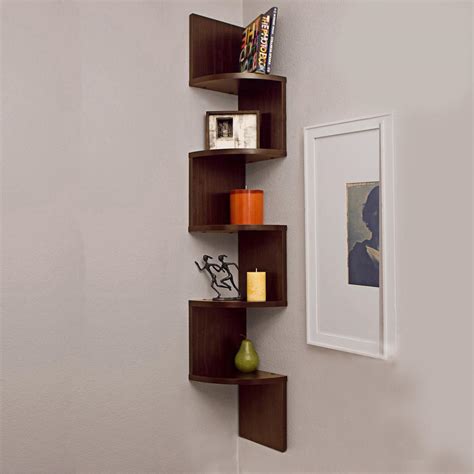 5 Tier Corner Shelf Wall Mount Zig Zag Storage Rack Shelves Floating Display New 744110495973 Ebay