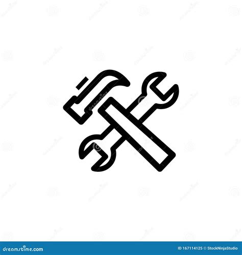 Hammer And Wrench Line Icon In Flat Style For App UI Websites Black