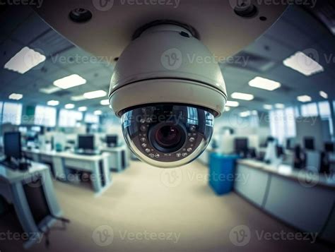 Modern CCTV security camera on monitor in office building.Generative Ai ...