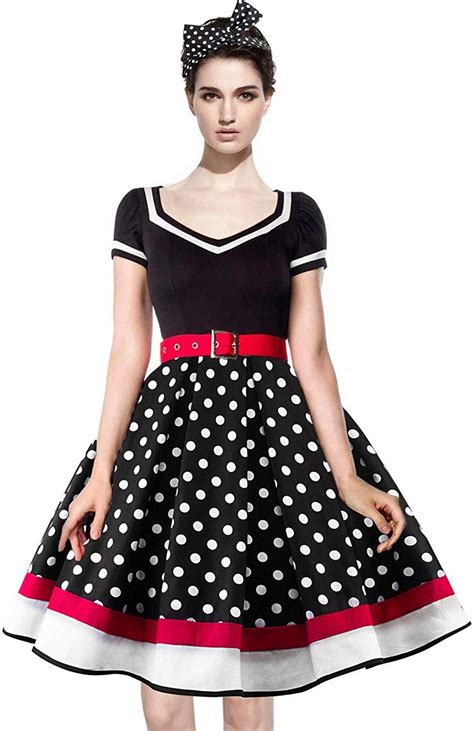 Axoe Womens 50s Rockabilly Dresses For Party With 1pc Polka Dot Headband Black Size 6