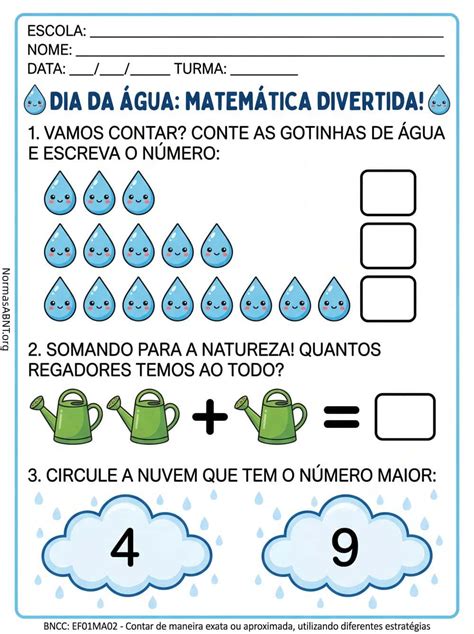 Atividade De Matematica Sobre Agua - Atividade Dia da água: matemática divertida