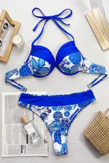 Wholesale Sexy Paisley Graphic Printing Padded Underwire Halter Neck Bikini Set BA017019