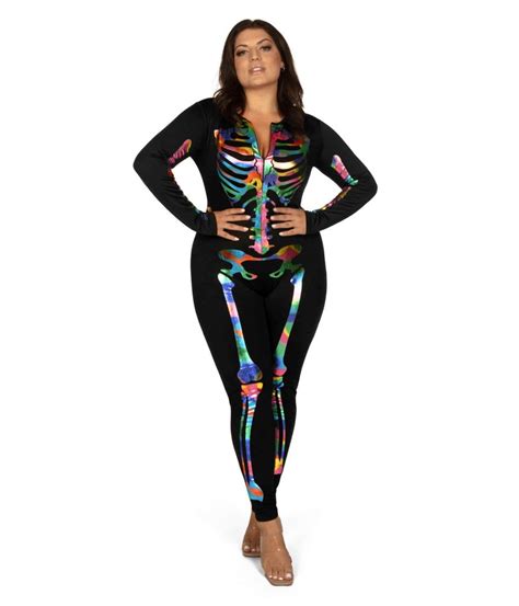 Iridescent Skeleton Plus Size Bodysuit Costume: Women's Halloween ...