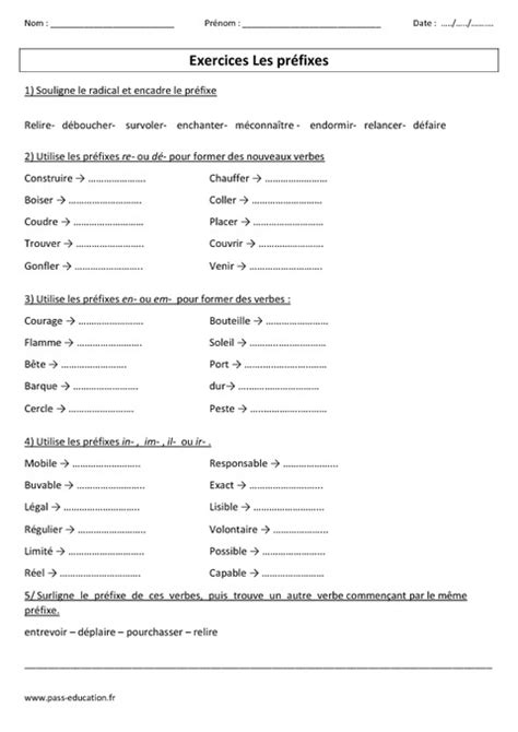 Préfixes Cm1 Cm2 Exercices corrigés Vocabulaire Cycle 3