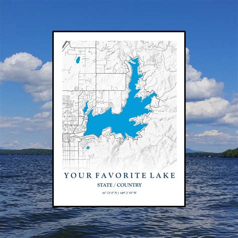 Custom Lake Map Print Lake Map Wall Art Custom Lake Decor Map - Etsy