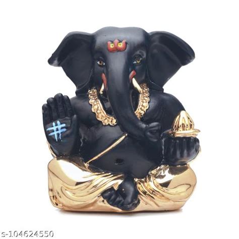 Lord Ganesha Ganesh Ganpati Gold Plated Terracotta Puja Idol