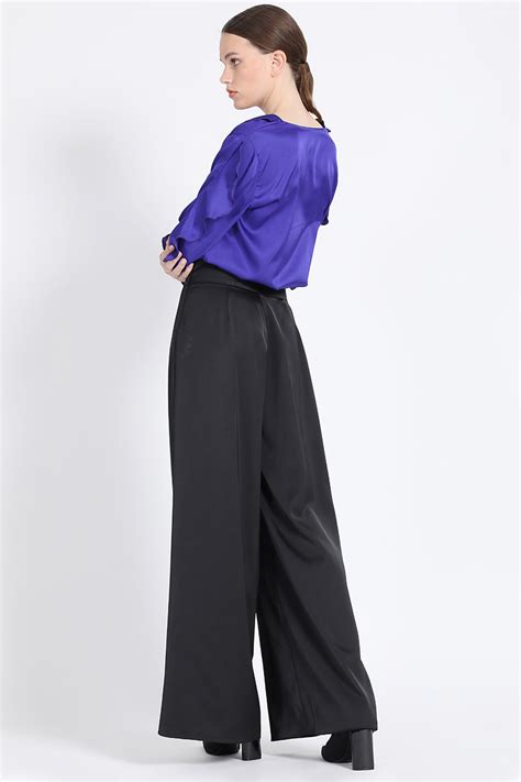 Ripley Pantalon Ancho Tiro Alto Satin Negro Liola