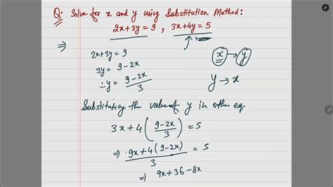 Solve For X And Y 2x 3y 9 And 3x 4y 5 Using Substitution Method Pair Of Linear