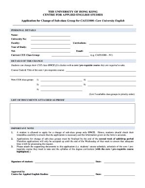 Fillable Online Caes Hku Application Form For Change Of Class