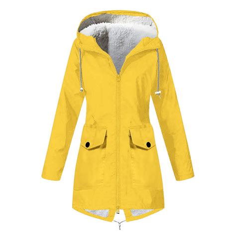 Hheik Women Rain Jacket Waterproof With Hood Women Plush Solid Stripe Rain Jacket Outdoor Plus