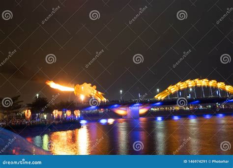 dragon bridge  da nang vietnam  night  dragon blowing hot