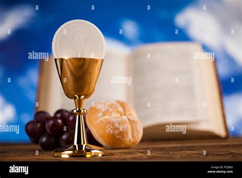 Holy Communion Bread, Wine for christianity religion Stock Photo - Alamy