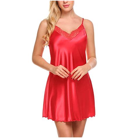 Women Soft Lace Satin Silk Lingerie Nightgown Spaghetti Strap Sleepwear Dress Chemise Mini Teddy