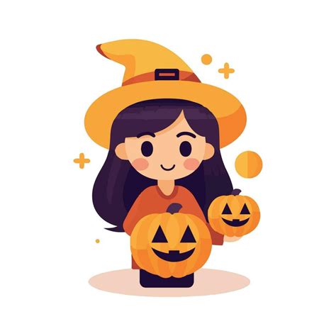 Hand Drawn Halloween cute witch in flat style 25663125 Vector Art at ...