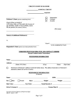 Verified Petition For Civil No Contact Order Fill And Sign Printable