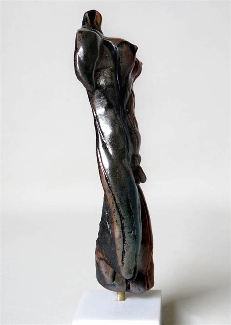 Male With Female Bust Nude Figure Raku Ceramic Sculpture Art Deco Gay