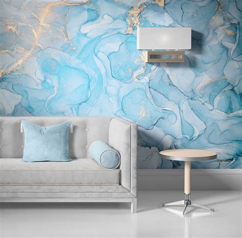 Aqua Marble Wallpaper Light Blue Marble Wallpaper Modern Art