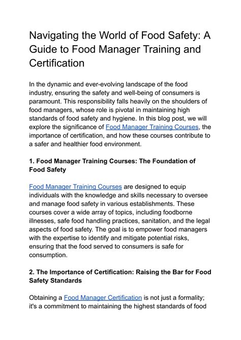 Ppt Navigating The World Of Food Safety A Guide To Food Manager