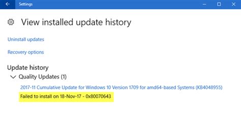 Fix Update Failed To Install Error 0x80070643 Windows Bulletin