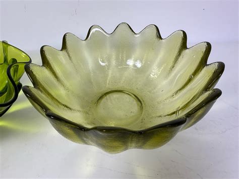 Vintage Viking Green Art Glass Bowl L And Mid Century Blenko Glass