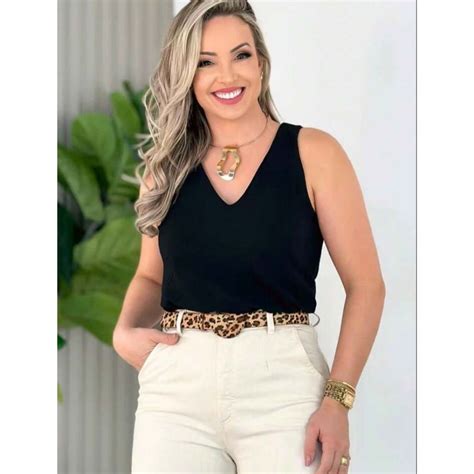 Blusa Feminina Social Regata Alça Larga Alfaiataria Tendência Moda