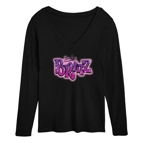 Bratz Original Airbrushed Logo Womens Long Sleeve V Neck Graphic T