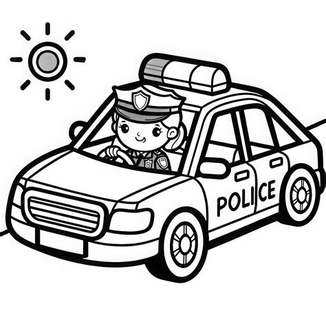 Polizistin im Streifenwagen mit Blaulicht – Ausmalbild einfach kostenlos