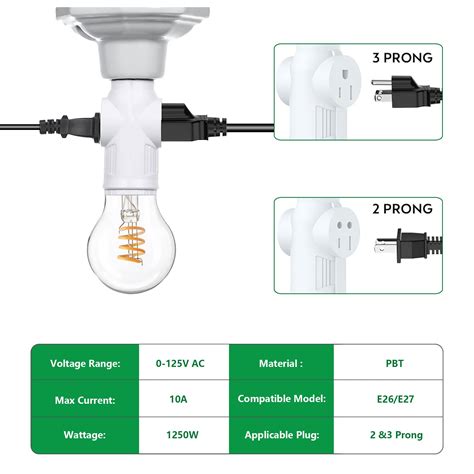 2 Pcs 3 Prong Light Bulb Outlet Socket Plug Adapter