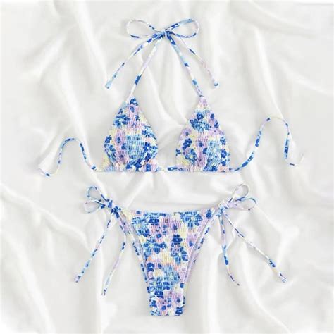 ชดวายนำ bikini บกน ทพช ลายดอกไม ผาอดพลทเกรดพรเมยม ไทยพรอมสงครบ 碎花 Shopee