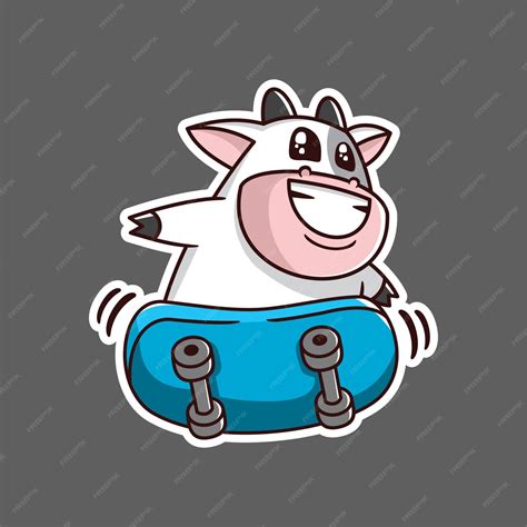 Premium Vector Cute Cow Playing Skate Board Cartoon Illustration