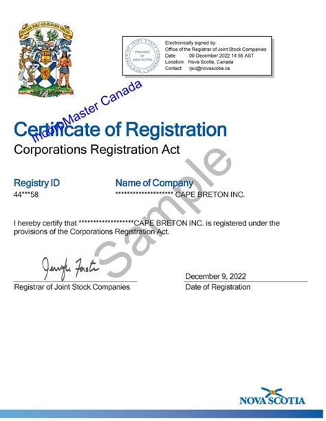 Sample Of Certificate Of Incorporation NS Nuans Canada