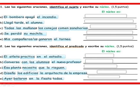 lee las siguientes oraciones identifica el sujeto y escribe el núcleo