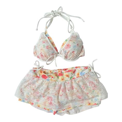 Floral Lace Japanese Piece Bikini Set Flutter Vintage