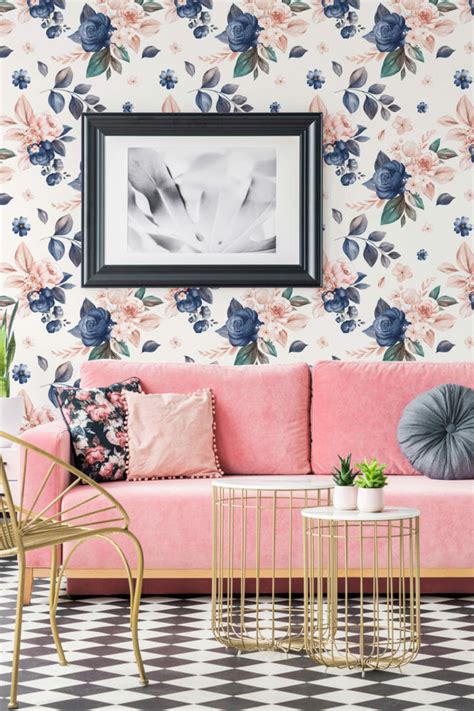 Blue and white floral pattern peel and stick wallpaper | Fancy Walls