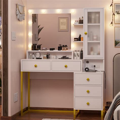 Buy Tiptiper Makeup Vanity With Charging Station Mirror With Lights