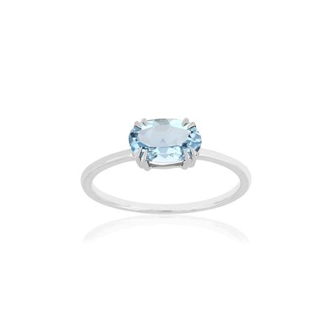 Bague Or Blanc 375 Aigue Marine Ovale MATY