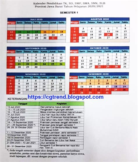 KALENDER PENDIDIKAN TAHUN PELAJARAN 2020 DAN 2021 PROVINSI JAWA BARAT