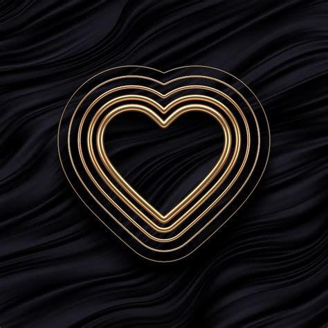 Premium Vector Realistic Golden Metal Hearts On Black Fluid Waves