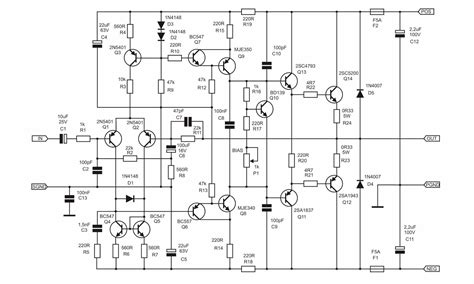 80 Watt Mono 2SC5200 2SA1943 Ultimate Fidelity Amplifier Circuit Schematic