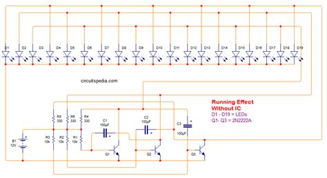 Led Chaser Circuit Using Transistors Led Running Light Circuit