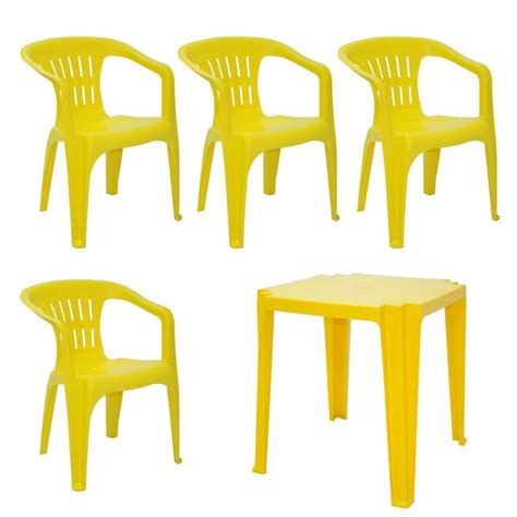 Conjunto Mesa 4 Poltronas Plásticas Tramontina amarelo no Shoptime