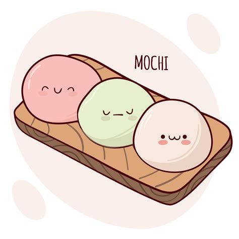 Dibuja la divertida tradición japonesa kawaii dulce mochi ilustración