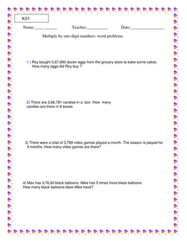 Seven Multiplication Worksheets For Ks3 Teaching Resources