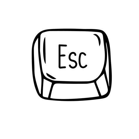 Esc Escape key icon. Keyboard button symbol, black and white outline drawing. Isolated vector ...